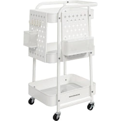 Songmics - Chariot de Rangement, 3 Plateaux en Maille Métallique, 2 Panneaux Perforés Amovibles, 2 Supports Suspendus, 4 Crochets, pour Bureau,