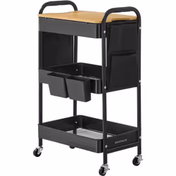 【SOLIDE ET DURABLE】Ce chariot de rangement fabriqué en acier et MDF de haute qualité supporte jusqu'à 30 kg. Sa fabrication s ...