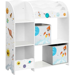 Songmics - tagère de Rangement pour Jouets Enfant et Livres, Meuble de Rangement Multifonctionnel, avec 2 Tiroirs en Tissu, Thème planètes, pour