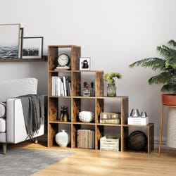 Songmics - vasagle Étagère escalier, Meuble de rangement, 10 Compartiments, Bibliothèque, pour bureau, salon, chambre, Marron rustique