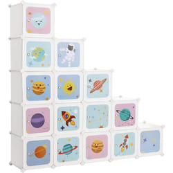 Songmics - Meuble de Rangement Enfant 15 Cubes, Armoire modulable avec Portes, Étagère en Plastique, pour vêtements, Chaussures, Jouets, Sacs