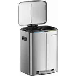 Songmics - Poubelle de Cuisine 2 x 20L, Poubelle à 2 Compartiments, Pédale en Métal, Seaux Intérieurs en Plastique, Couvercles à Fermeture en