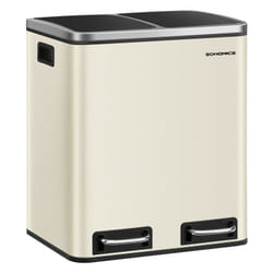 Songmics - Poubelle Cuisine, 2 x 15L, Poubelle Tri, avec Pédale, 2 Compartiments, Seaux Intérieurs, Couvercles en Douceur, pour Petites Familles, En