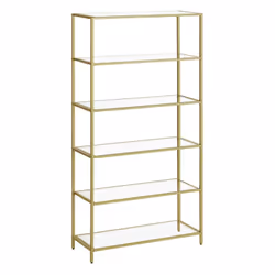 [Étagère en verre] Avec son verre transparent et sa structure de couleur dorée, cette étagère à 6 niveaux a un aspect simple  ...