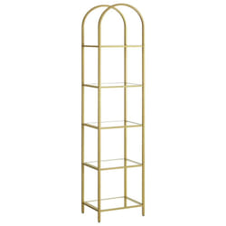 Vasagle - Bibliothèque 5 Niveaux, Étagère de Rangement en Verre Trempé, Dessus Arqué, Structure en Métal, pour Salon, Chambre, Bureau, Salle de Bain,
