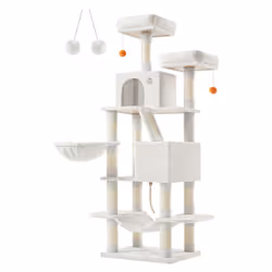 Description générale Avec 168 cm de haut, cet arbre à chat en tissu peluche offre 5 niveaux avec une distance de 25-30 cm ent ...
