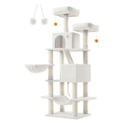 Feandrea - Arbre à Chat, Hauteur 168 cm, avec 13 Griffoirs, 2 Plate-forme, 2 Niches, Panier, Hamac, Pompon, Tissu Peluche, Multi-niveaux pour Chat