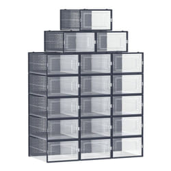 Songmics - Boîtes à Chaussures, Lot de 18, Rangement Chaussures, Pliable, pour Pointure jusqu'à 44, Transparent et Bleu Carbone
