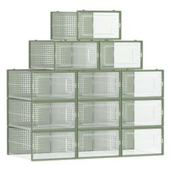 Songmics - Boîtes à Chaussures, Lot de 12, Rangement Chaussures, Pliable, pour Pointure jusqu'à 44, Transparent et Vert Olive
