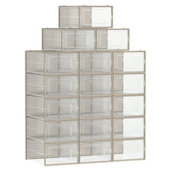 Songmics - Boîtes à Chaussures, Lot de 18, Rangement Chaussures, Pliable, pour Pointure jusqu'à 44, Transparent et Beige Avoine