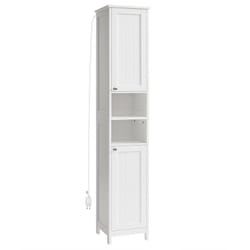 VASAGLE Armoire de Salle de Bain Haute avec Éclairage, Meuble de Rangement Mince, avec Étagères Réglables, Compartiments Ouverts, pour les Petits