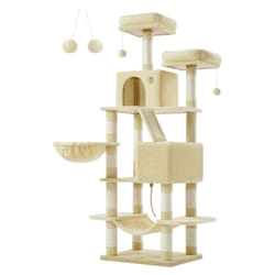 Feandrea - Arbre à Chat, Hauteur 168 cm, avec 13 Griffoirs, 2 Plate-forme, 2 Niches, Panier, Hamac, Pompon, Tissu Peluche, Multi-niveaux pour Chat
