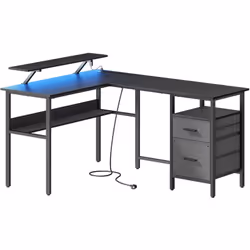 [Flexible et multi-usage] Ce bureau en forme de L possède une conception réversible, qui vous permet d’installer les tiroirs  ...