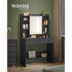 Vasagle - Coiffeuse avec Miroir led, 3 Couleurs, Luminosité Réglable, Table de Maquillage avec Miroir, Grand, Étagère de Rangement Réglable, 2