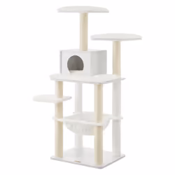 [S'harmonise facilement à votre intérieur] Avec du blanc chic, cet arbre à chat moderne avec poteaux à griffer va avec la plu ...