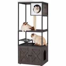 Description générale Une aire de jeux pour chats tout-en-un comprenant une plateforme, une niche, un poteau griffoir, un supp ...