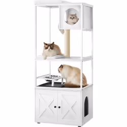 【AMUSEMENT MULTI-NIVEAUX】 Une aire de jeux pour chats tout-en-un comprenant une plateforme, une niche, un poteau griffoir, un ...
