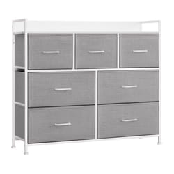 Commode avec 7 Tiroirs en Tissu avec Poignées, Cadre en Métal, Style Moderne, Gris Tourterelle et Blanc Nuage - Songmics
