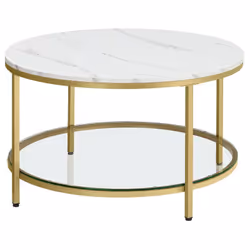 Description générale Découvrez cette table basse au style moderne minimaliste, dotée d'un dessus blanc marbré, d'une étagère  ...