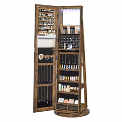 Description générale Cette armoire à bijoux élégante est dotée d’un miroir sans cadre de 37 x 155 cm, vous permettant de vous ...