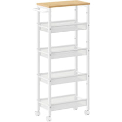 Desserte 5 Niveaux, Étagère de Cuisine Fin avec Roulettes, Cadre en Acier, Poignée, Petit Espace, Salle de Bain, Salon, Bureau, Beige - Vasagle
