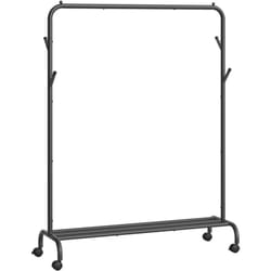 Songmics - Portant à Vêtements avec Roulettes, 1 Barre, Porte-manteau, en Acier, Charge 50 kg, Largeur de 103,5 cm, Rangement Polyvalent, Noir