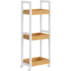 Songmics - Chariot de Salle de Bain, Étagère Mince de Salle de Bains, Chariot de Rangement à 3 Niveaux sur roulettes, Bambou, Gain de Place, 20 x 30