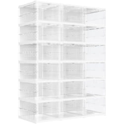 Songmics - Boîtes à Chaussures, Lot de 18, Empilables, 3 Meubles à Chaussures Intégrés, Pliable et Portable, Convient jusqu'à la Pointure 46, Montage