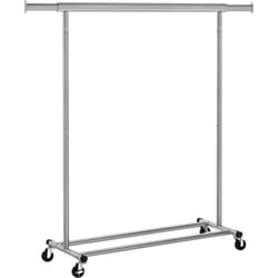 Portant à Vêtements avec Roulettes, Tringle Extensible pour Charge Lourde, Porte-manteau, Rangement Vêtement, Capacité de Charge 90 kg, Montage