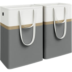 Lot de 2 Paniers à linge, Corbeilles à Linge Pliable, Sacs à Linge de 75 l avec Poignées Courtes et Longues, Faciles à Transporter et à Nettoyer,