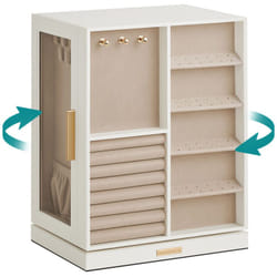 Songmics - Boîte à Bijoux Pivotante sur 360°, Coffret à Bijoux avec 5 Tiroirs, Fenêtres en Verre Latérales, Grand, Rangement pour Accessoires, Design