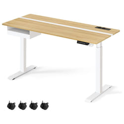 VASAGLE Bureau Électrique Réglable en Hauteur, Bureau Assis-debout, Multiprise, Tiroir, 60 x 140 cm, Réglable en Continu, Fonction Mémoire de 4