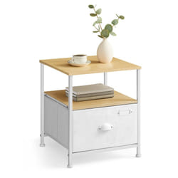 Songmics - Table de Chevet, Table de Nuit avec Rangement, Table d'Appoint à Tiroir en Tissu, avec 2 Étagères, Style Moderne, pour Salon, Chambre,