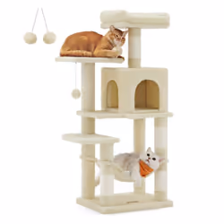 [2 plateformes et 1 niche] Cet arbre à chat possède 2 plateformes avec des rebords rembourrés et une niche, il offre de la pl ...