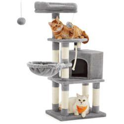 Feandrea Arbre à Chat Hauteur 110 cm, Tour de Jeux pour Chats, avec Base et 9 Poteaux à Griffer, 1 Plateforme, 1 Niche, 1 Hamac, 1 Pompon, 1 Corde,