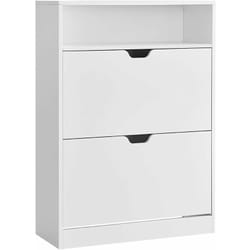 Vasagle - Meuble à Chaussures 2 Portes Battantes, Séparateur Réglable, 11 à 16 Paires, 24 x 80 x 102 cm, Blanc
