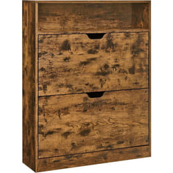 Meuble à Chaussures 2 Portes Battantes, Séparateur Réglable, 11 à 16 Paires, 24 x 80 x 102 cm, Marron Rustique - Vasagle
