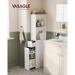 Vasagle - Colonne avec Tiroirs et Étagère Réglable, 18 x 40 x 134,4 cm (l x p x h), Style Moderne, Meuble de Salle de Bain Haut, Blanc Classique