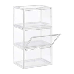 SONGMICS Boîtes à Chaussures, Lot de 3, Coffre de Rangement, Empilable, avec Porte, en Plastique Pointure Jusqu’à 46, 36 x 28 x 22 cm, Transparent