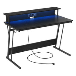 Vasagle - Bureau Gaming avec led et Multiprise, Table Gamer, Bureau Informatique avec Rehausseur d'Écran, pour 2 Ordinateurs, pour Chambre, 60 x 120