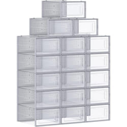 Songmics - Boîtes à Chaussures, Lot de 18, Rangement Chaussures, Pliable, pour Pointure jusqu'à 44, Transparent et Gris