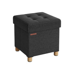 SONGMICS Pouf, Coffre de Rangement, Tabouret avec Repose-Pieds, Pliable, Banc avec Rangement, 38 x 38 x 40 cm, pour Salon, Chambre, Noir