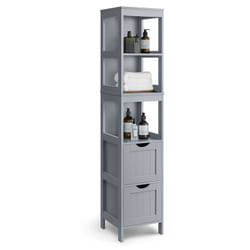 Vasagle - Meuble Rangement de Salle de Bain avec 2 Tiroirs et 3 Compartiments Ouverts, 30 x 30 x 141,5 cm, Gris Tourterelle