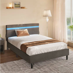 Lit Double 140 x 200 cm, Cadre de Lit en Métal, avec Tête de Lit, Éclairage led, Prise Port usb et type-c, Style Moderne, pour Chambre d'Amis,