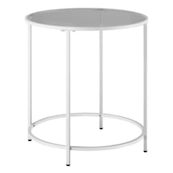 Table d’Appoint Ronde, Dessus en Verre Trempé, Cadre en Métal, Bout de Canapé, Table Console, Table de Chevet, pour Salon, Balcon, Blanc Perle et