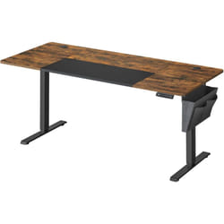 Bureau Assis Debout Électrique, 70 x 160 x (72-120) cm, Table Réglable en Hauteur, Mémoire 4 Hauteurs, Pochette, Cadre en Acier, Dessus Épais, Marron