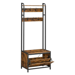 Vasagle Portemanteau, Vestiaire d'Entrée avec Banc, 7 Crochets et Étagère, 40 x 65 x 170 cm, Style Industriel - Marron Rustique et Noir