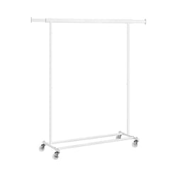 Portant à Vêtements avec Roulettes, Tringle Extensible pour Charge Lourde, Porte-manteau, Rangement Vêtement, Capacité de Charge 90 kg - Blanc
