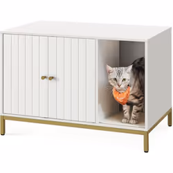 Description générale Avec sa finition blanche et son cadre en métal doré, cette maison de toilettes pour chat s’intègre harmo ...