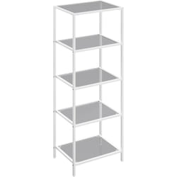 Vasagle - tagère en Verre à 5 Niveaux, Bibliothèque, Étagère de Rangement, Verre Trempé, Facile à Monter, pour Salle de Bain, Salon, Chambre, Bureau,